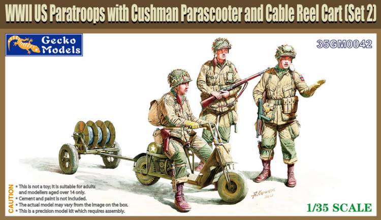 Gecko M53 Scooter Cushman w-RL-35 Cable Reel Cart Mod.1944 & US Paratroops (Set 2)