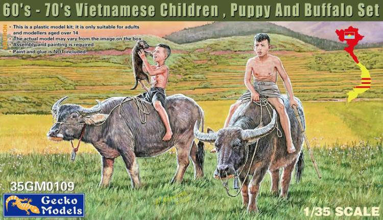 Gecko 1960-70s Vietnamese Children, Puppy & Water Buffalos