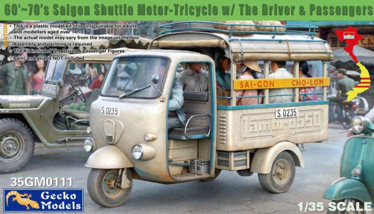 Gecko 1960-70s Vietnam Saigon Shuttle Tricar w/Driver & Passengers