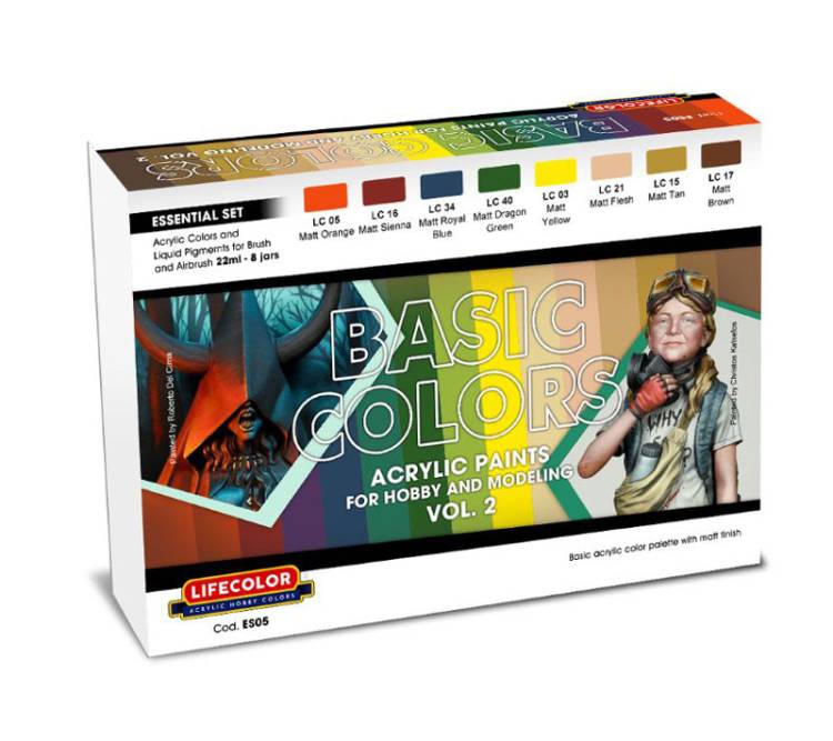 Lifecolor Essential Basic Colors for Hobby & Modeling Vol. 2 Acrylic Set (8 22ml Bottles) - ONLY 1 AVAILABLE AT THIS PRICE