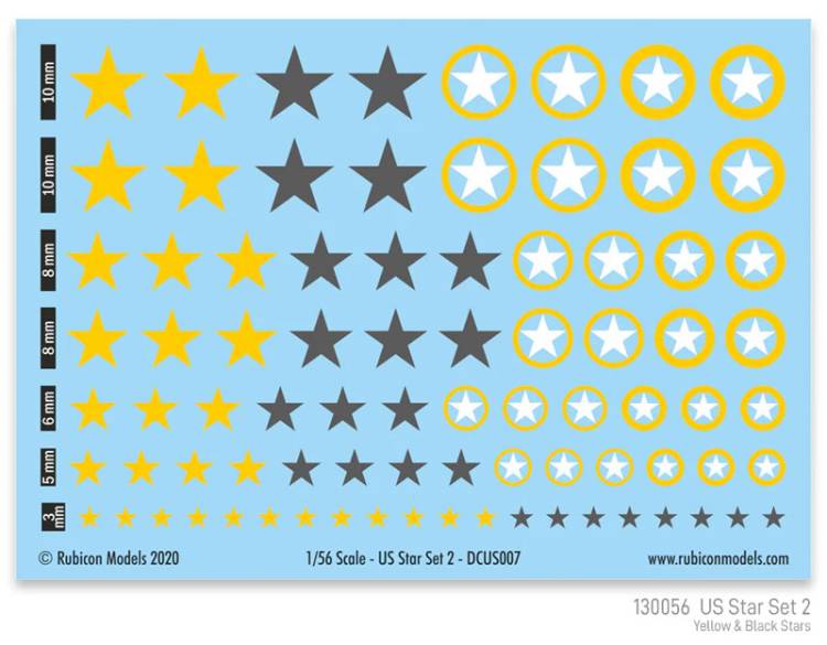 Rubicon WWII US Star Set 2 (Yellow & Dark Grey US Star) Decal Sheet