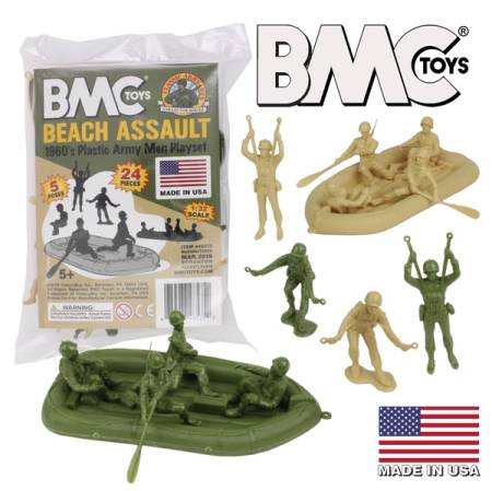 BMC Marx Plastic Army Men BEACH ASSAULT - Green vs Tan 24pc
