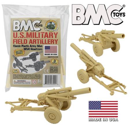 Classic Marx WWII US Military Howitzers - Tan 3pc Plastic Army Men Field Artillery