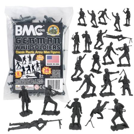 BMC Classic MPC German Plastic Army Men - Black 36pc WW2 Soldier Figures