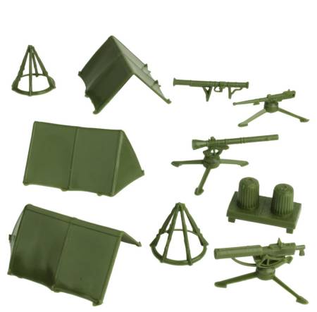 BMC Classic Plastic Army Men Camp Equipment - 10pc Tents and Guns