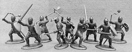 14th Century English Army Dismounted Men-at-Arms & Armati in Dark Metallic Armor