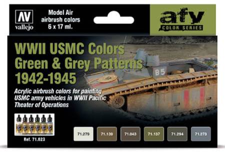 WWII USMC Green and Grey Patterns 1942-1945 Model Air AFV Paint Set (6 Colors)