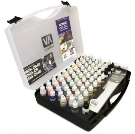 Vallejo Model Color Basic Paint Set Carry Case (72 colors + 3 brushes + carry case)