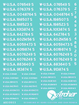 Vehicle Specific Registration Codes (Non-Stencil)