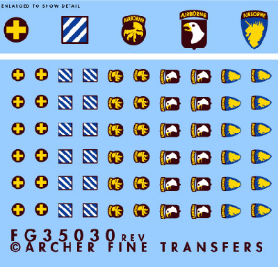 US 3rd & 17th Infantry Divisions & 13th, 17th & 101st Airborne Patches