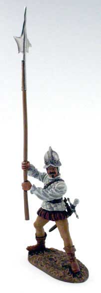 Conquistador Defending with Halberd Wearing Helmet