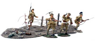 The Pals Tommies Advancing Through Barbed Wire