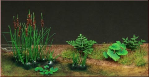 1/72nd Scale Bulrush, Water Lilly, Fern- Green Line Paper Plant