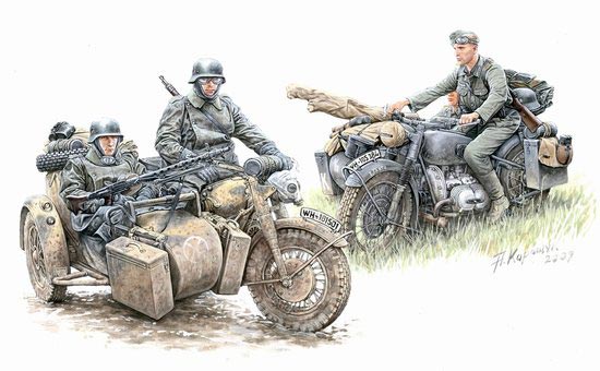 World War II German Motorcycle Troops on the Move