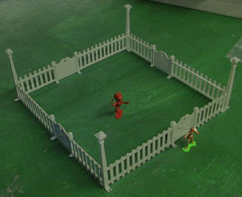 Picket Fence with Lampposts and Gates