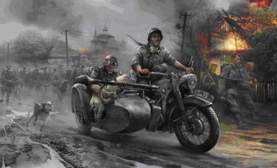 German Motorcycle R12 with Sidecar and Crew