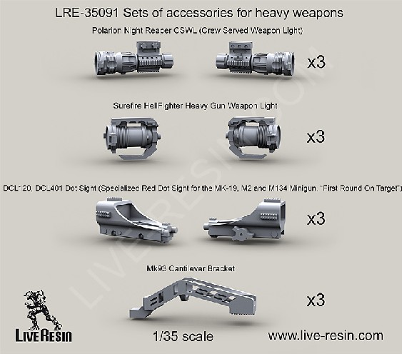 Heavy Weapon Accessories 3ea: Polarion Night Reaper CSWL, Surefire Hellfighter Gun Weapon Light, Mk 93 Bracket, DCL120/DCL401 Dot Sight