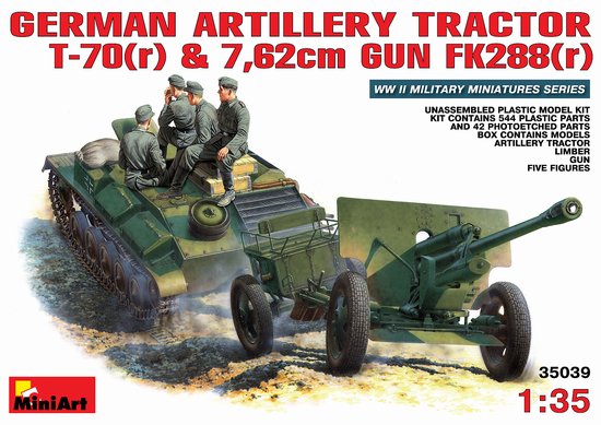 WWII German Artillery Tractor T-70(r) and 7.62cm Gun FK288(r) with Crew