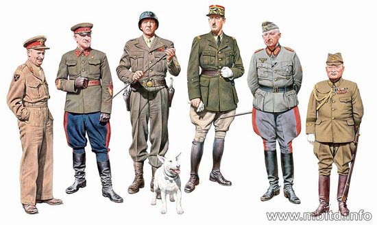 WWII Famous Generals of WWII: Patton, Zhukov, Montgomery, de Gaulle, Manstein and Hajime Sugiyama 