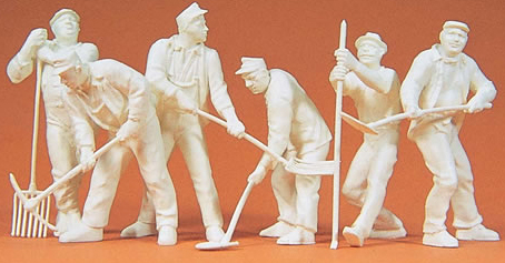 Unpainted Workers w/Rakes & Shovels (6)