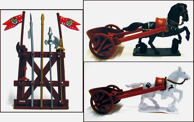 Roman Chariot Set - 2 Chariots, 2 Horses, Weapons