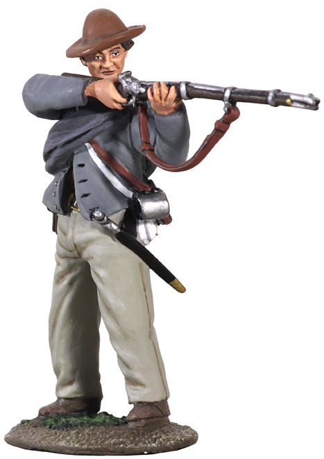 Confederate Infantry in Slouch Hat with Blanket Roll - Standing Firing