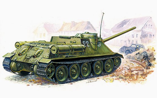 WWII Su100 Soviet Self-Propelled Gun on T34 Tank