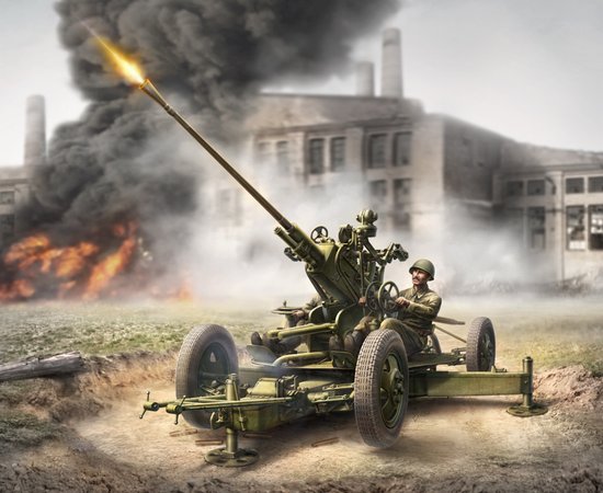 WWII Soviet 37mm Anti-Aircraft Gun Type 61K with crew
