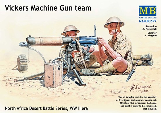 WWII British Vickers Machine Gun Team Desert Battle Series - 4 Figures and Machine Gun Set