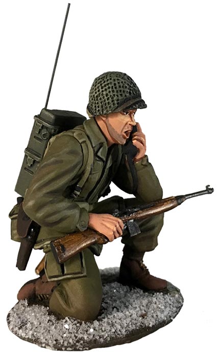 US 101st Airborne in M-43 Jacket Kneeling with SCR300 Radio, Winter 1944-45