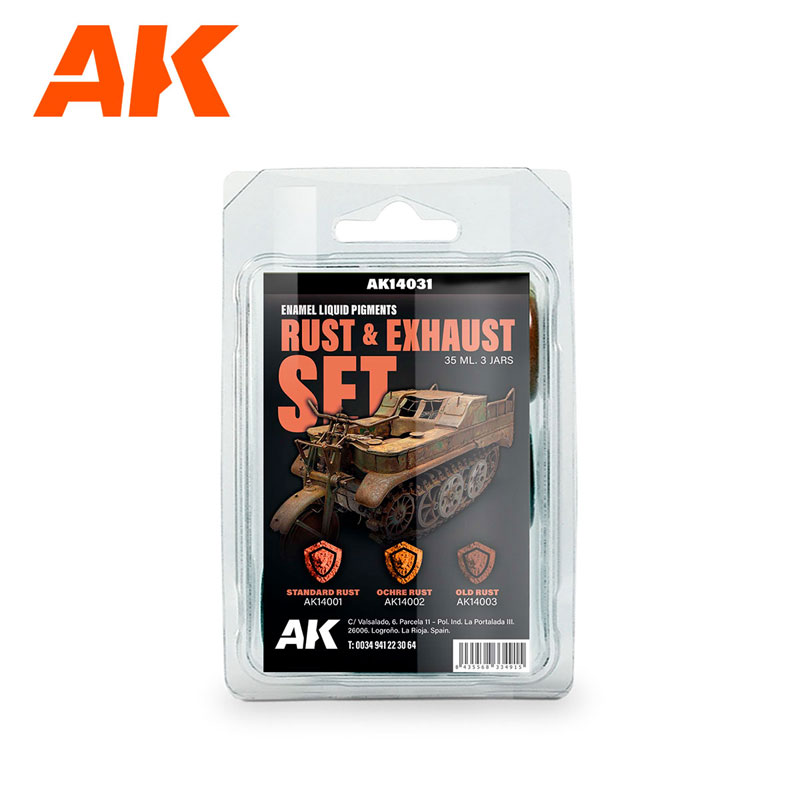 AK Interactive Rust & Exhaust Enamel Liquid Pigments Set