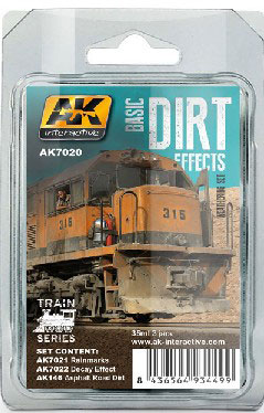 AK Interactive Trains: Basic Dirt Effects Weathering Enamel Paint Set (3 Colors) 35ml Bottles