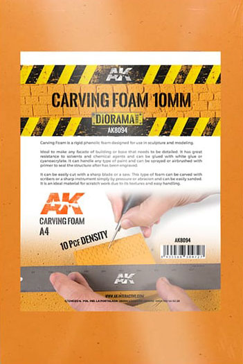 AK Interactive Carving Foam 10mm A4 Size (9 x 12 x .4in)