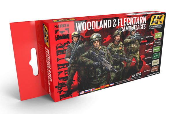 Figure Series: Woodland & Flecktarn Camouflage Acrylic Paint Set (6 Colors) 17ml Bottles