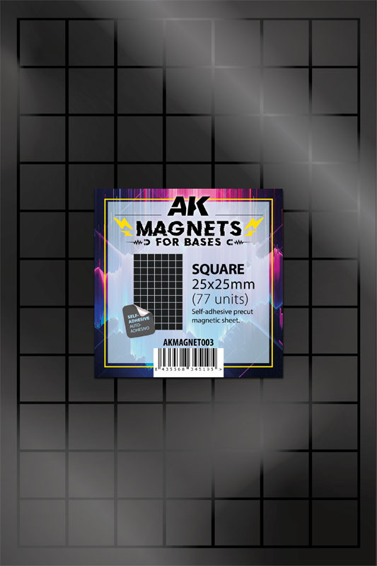 AK Interactive Magnets Sheet Square Base 25×25mm (77 Units)
