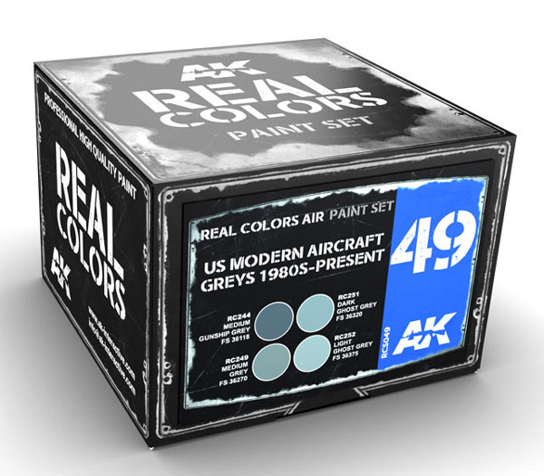 Real Colors: US Modern Aircraft Greys 1980s-Present Acrylic Lacquer Paint Set (4) 10ml Bottles