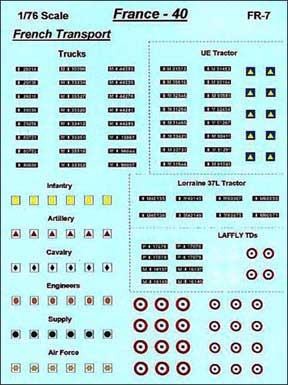 French 1940 Transport Markings Trucks, Tractors, SPGs