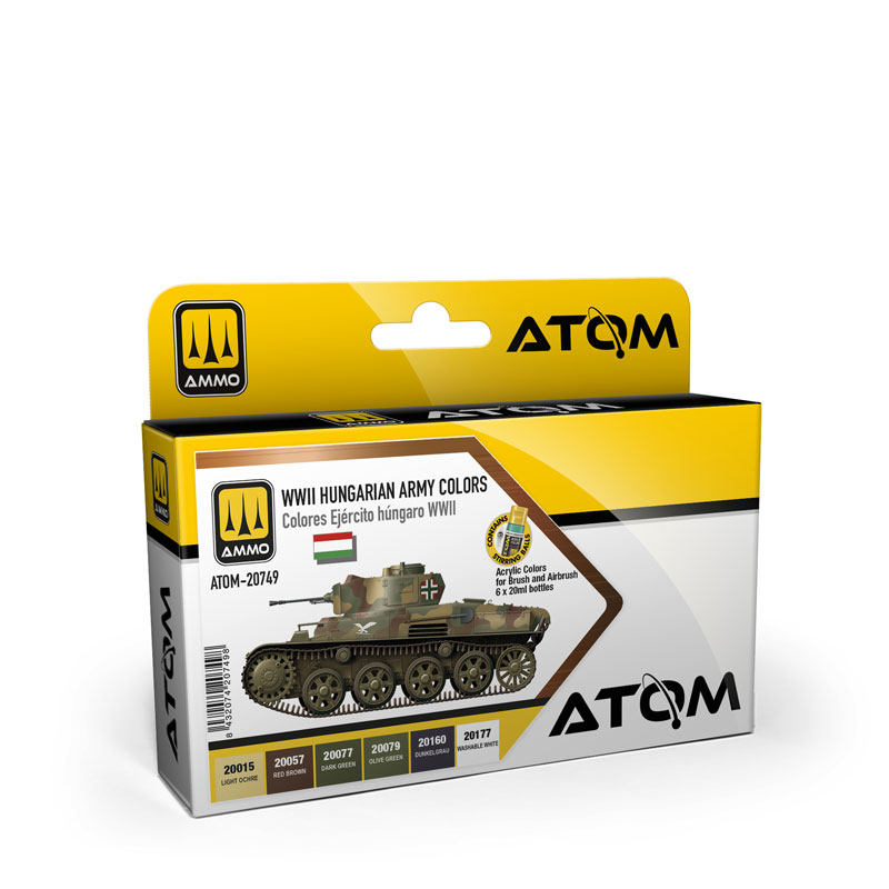 Ammo By Mig ATOM Acrylic Paint Set: WWII Hungarian Army Colors (6 Colors) 20ml Bottles