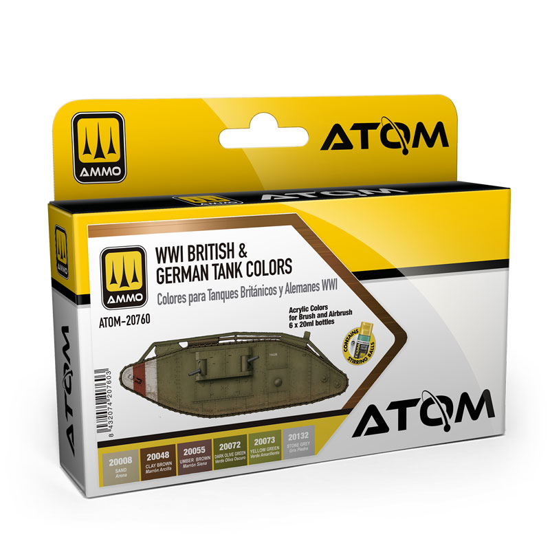 Ammo By Mig ATOM Acrylic Paint Set: WWI British & German Tank Color Set (6 Colors) 20ml Bottles