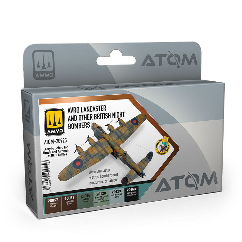 Ammo By Mig ATOM Acrylic Paint Set: Atom Avro Lancaster And Other Night Bombers Color Set (6 Colors) 20ml Bottles