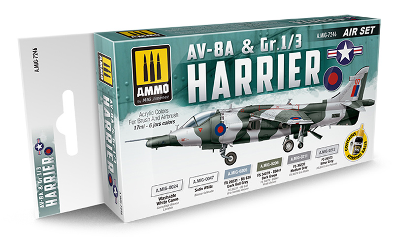 Acrylic Aircraft Paint Set: AV-8A US Marines - Gr.1/3 Harrier UK RAF Set