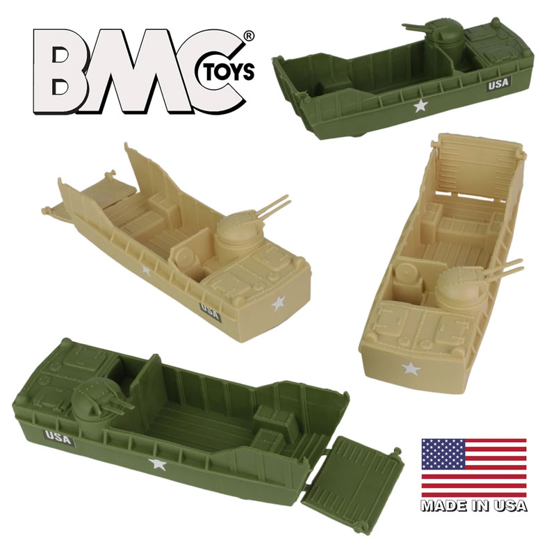 Classic Marx Landing Craft - 4pc Tan vs. OD Green Plastic Army Men Vehicles