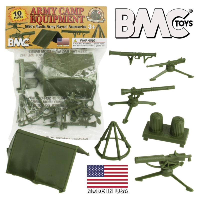 Classic Plastic Army Men Camp Equipment - 10Pc Tents And Guns