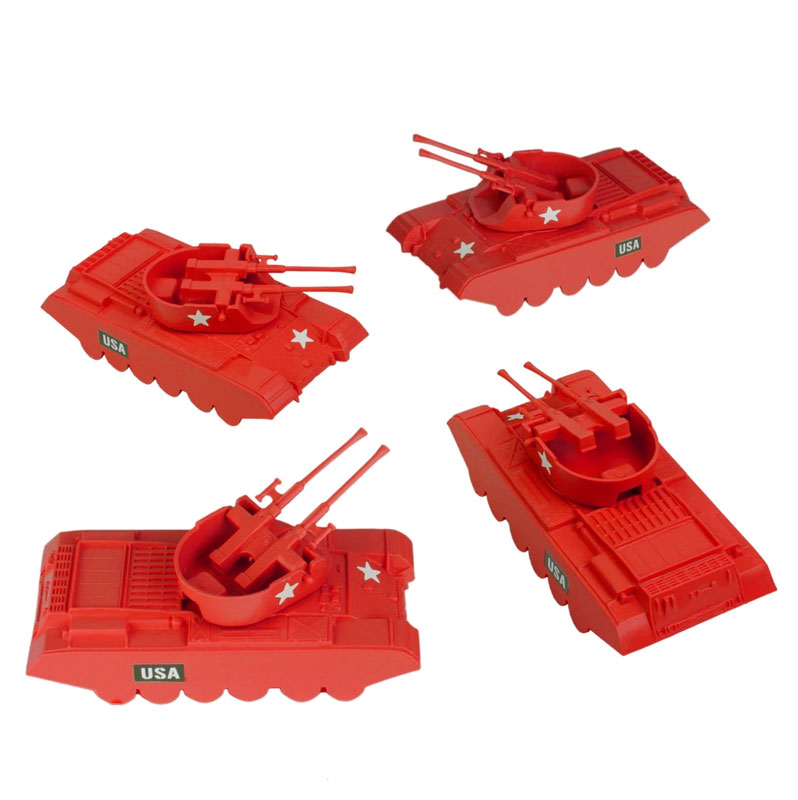 BMC Classic Payton Anti-Aircraft Tanks - 4pc Red Plastic Army Men Vehicles