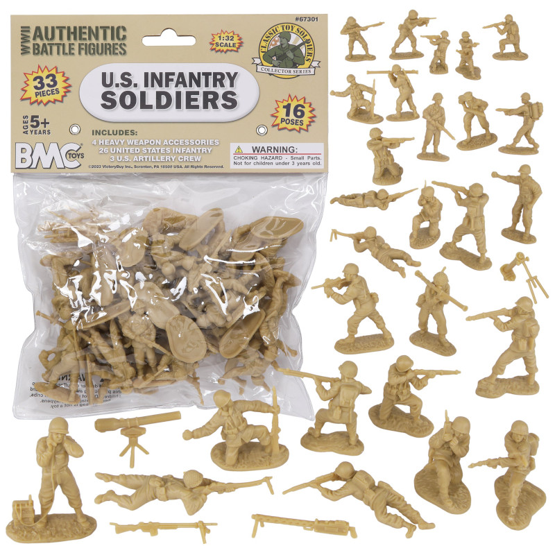 BMC Classic WWII US Infantry Plastic Army Men 33pc Tan