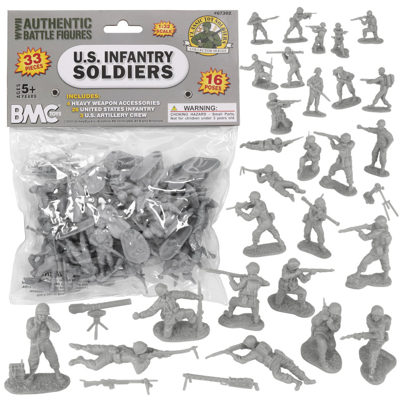 BMC Classic WWII US Infantry Plastic Army Men 33pc Gray