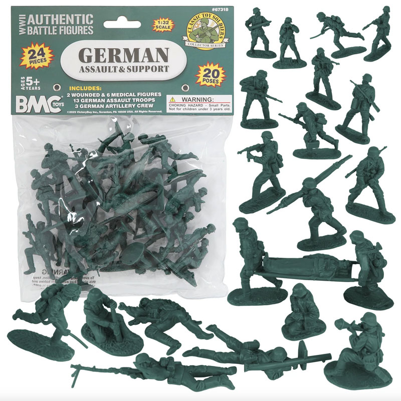 BMC CTS WW2 German Assault & Medic Plastic Army Men - 24pc Forest-Green Soldiers Set