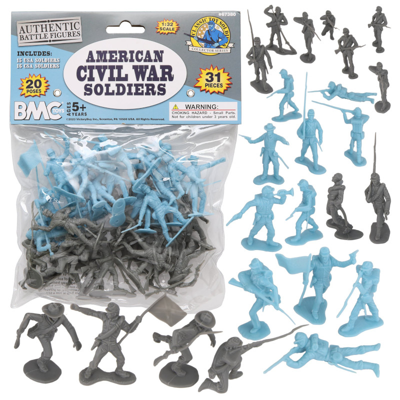 BMC Classic Marx Civil War Plastic Army Men 31pc Powder Blue & Gray
