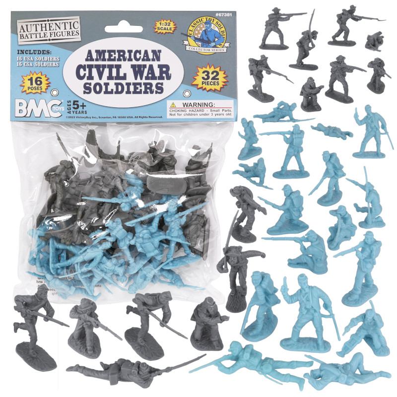 BMC Classic American Civil War Plastic Army Men 32pc Blue & Gray