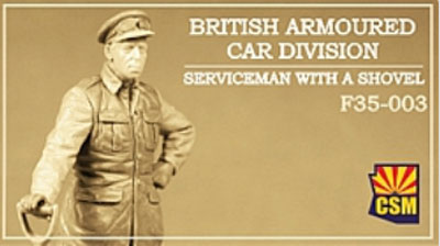 British Armoured Car Division Serviceman with a shovel
